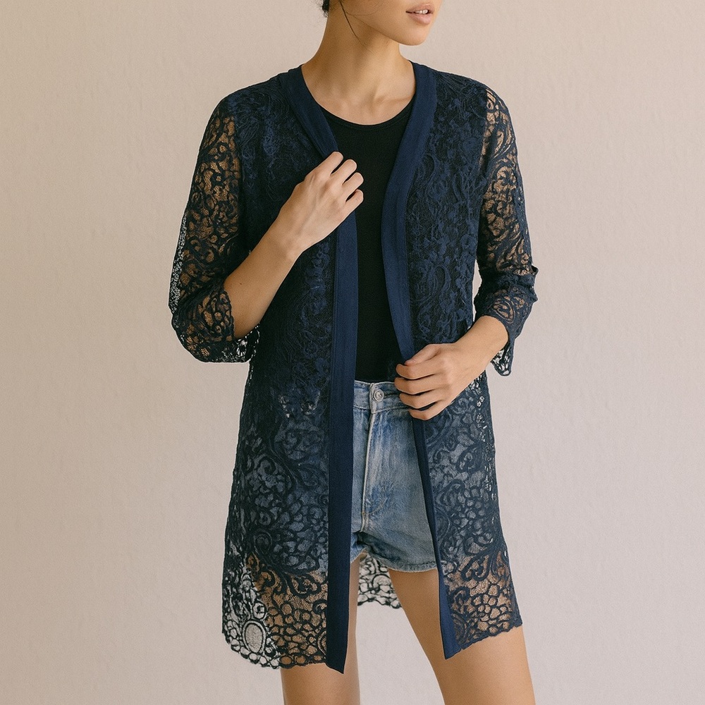 Maya Brooke Navy Lace Cover Up / Cardigan Size M